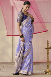 Light Purple Dola Viscose Silk Saree Intricate Flower Pattern Weaving On All Over Saree